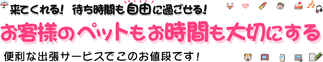 来てくれる!待ち時間も自由に過ごせる!お客様のペットもお時間も大切にする、出張グルーミングでこのお値段です!